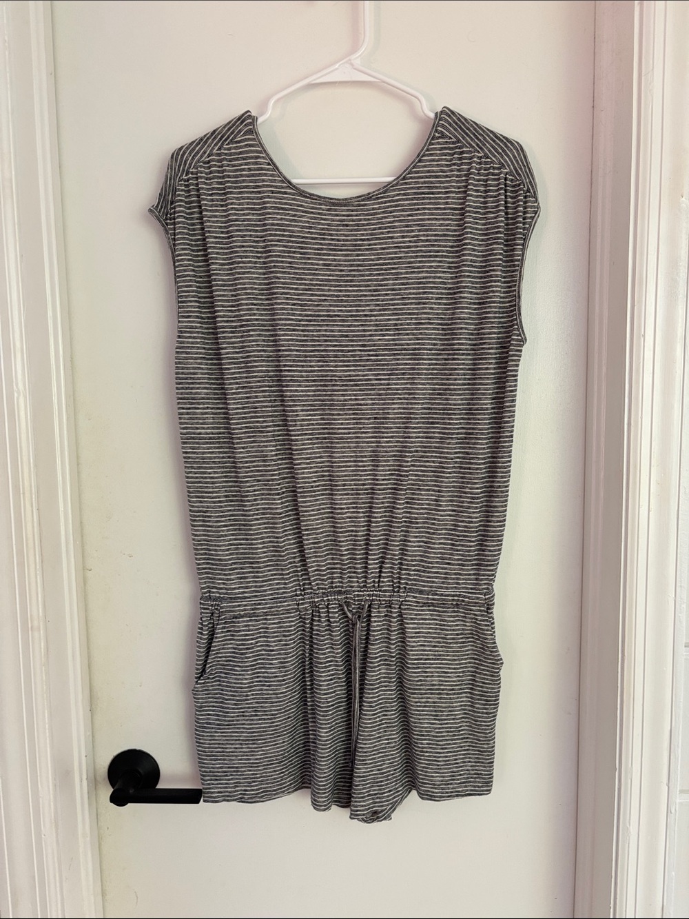 Prana Navy & White Striped Sleeveless Drawstring Romper